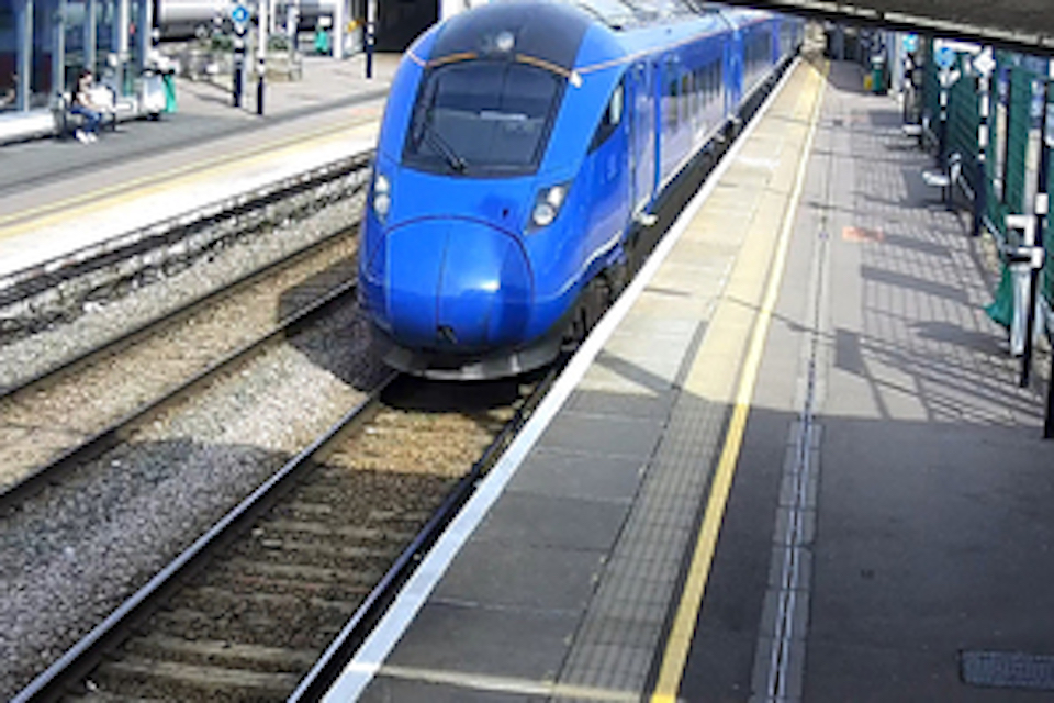 CCTV image of Lumo train seeding through Peterborough station