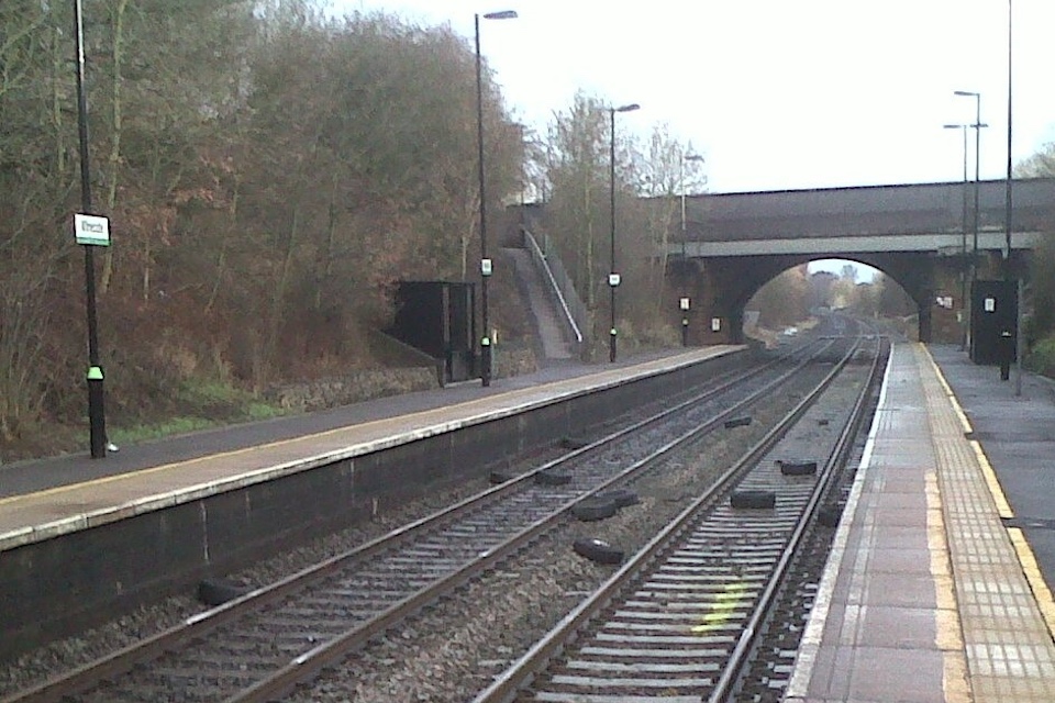 Wilnecote station - vandalism in the shape of wheels on the line