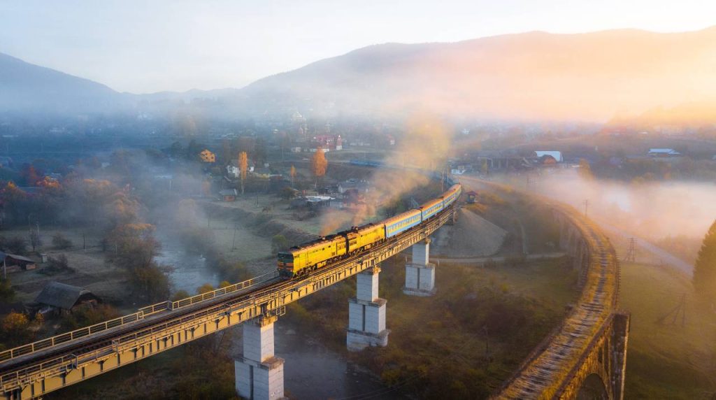 Train passes over a bridge in Ukraine