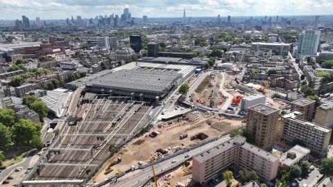 An aerial view of HS2's London Euston Station, which will in the end be added to the HS line.