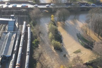 The aftermath of flooding at Northampton station.