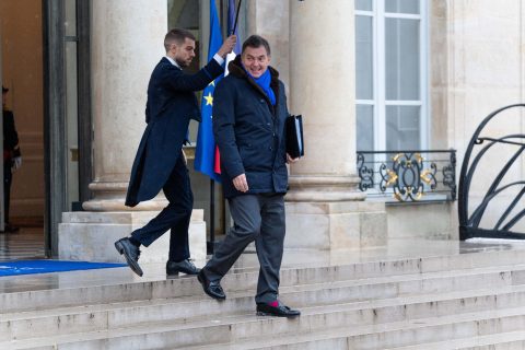 French Minister for Transport Philippe Tabarot leaving after the weekly cabinet meeting.