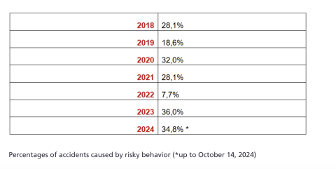 Percentages of accidents caused by risky behaviour (*up to October 14, 2024)