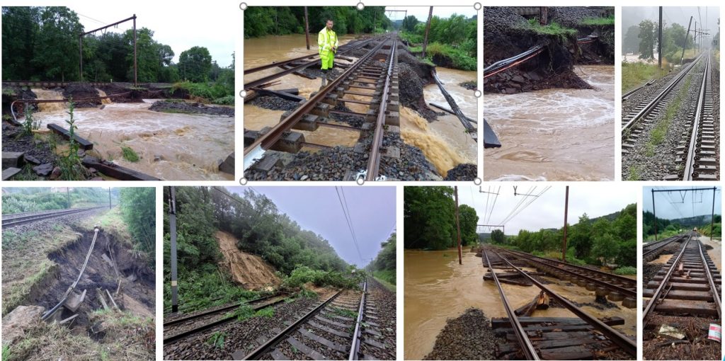 Overzicht waterschade op het spoor door overstromingen