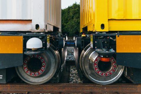 A close-up of the bumper connecting to Parallel Systems autonomous cars