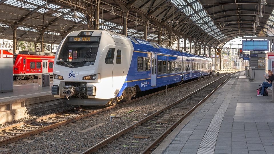 An Arriva train at Aachen station, which runs to Maastricht