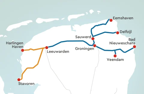 The Northern Lines, with the track sections that ProRail is currently tendering for ERTMS in orange.