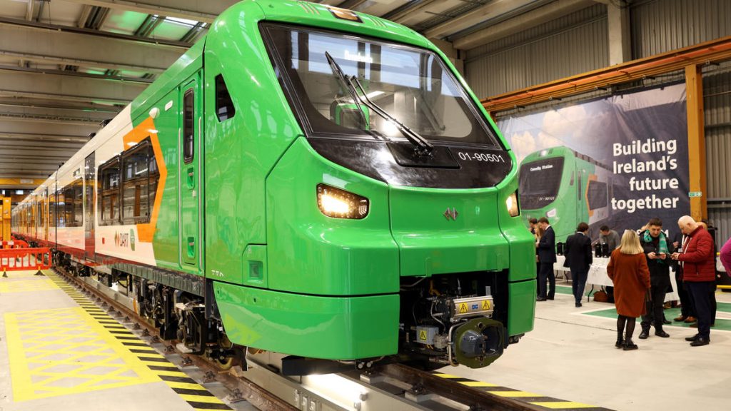 Irish Rail has unveiled the first five-carriage train of the new DART+ Fleet, at Inchicore Works in Dublin.