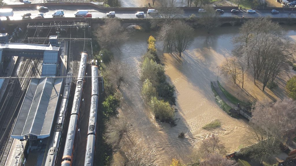 The aftermath of flooding at Northampton station.