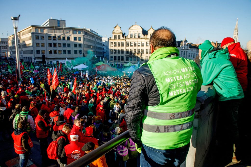 Demonstrators gather during a nationwide strike called by trade unions to protest against the government plans to reform the pensions.